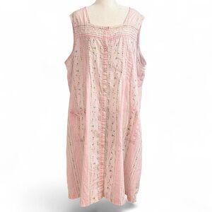 Pink K Plus Size 2X Button Front Floral Nightgown Sleep Dress